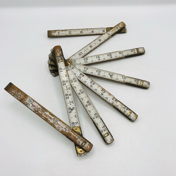 Vintage Wooden Folding Yard Stick # 3937 Craftsman Spring Joints Faded Numbers - Picture 1 of 6
